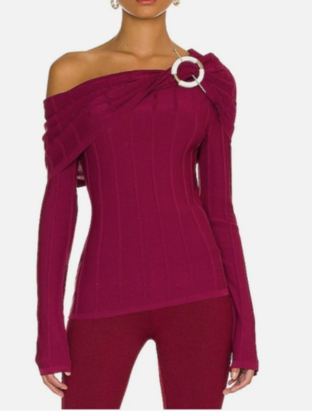 Nicholas AGLAIA Ribbed Dropped Shoulder Dusty Pink Top with Ring-Accent Size L